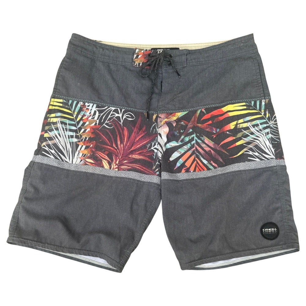 O'Neill Board Shorts Charcoal Tropical Print Cruzers Mens 34